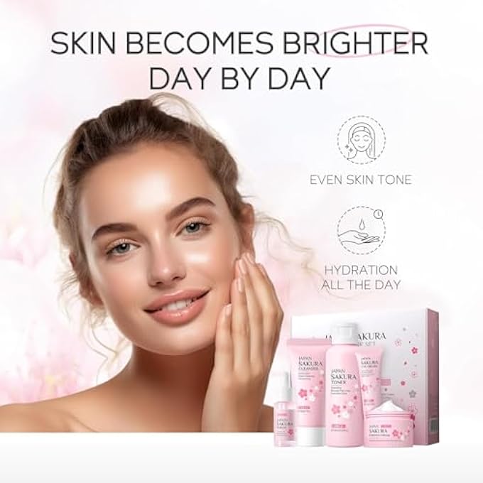 STRBOXONG JAPAN SAKURA SKINCARE SET 5PCS (CLEANSER 50G, TONER 100ML, SERUM 17ML, EYECREAM 15G, FACE CREAM 25G) DEEP NOURISHING & MOISTURIZING SKINCARE, SPA, FACIAL CARE GIFT BOXES FOR WOMEN, GIRLS, MOM - Image 4